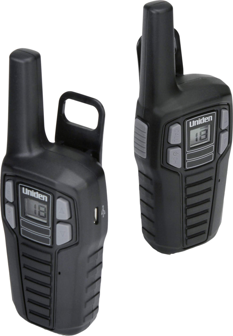 [Australia - AusPower] - Uniden SX167-2C Up to 16 Mile Range Two-Way Radio Walkie Talkies, Rechargeable Batteries with Convenient Charging Cable, NOAA Weather Channels, Roger Beep, 2-Pack Black Color 