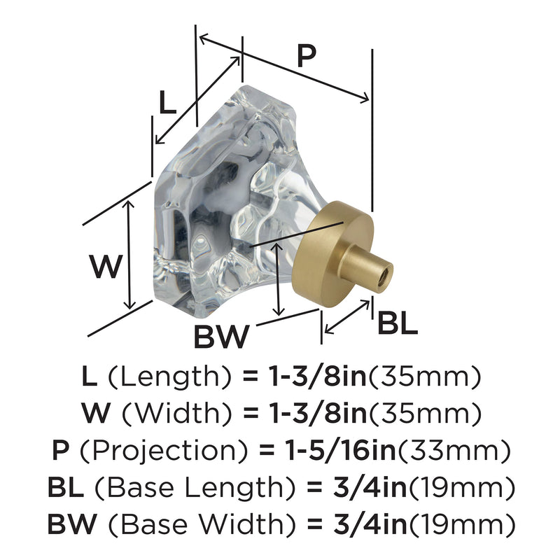 [Australia - AusPower] - Amerock | Cabinet Knob | Clear/Golden Champagne | 1-3/8 inch (35 mm) Length | Glacio | 1 Pack | Drawer Knob | Cabinet Hardware Square 