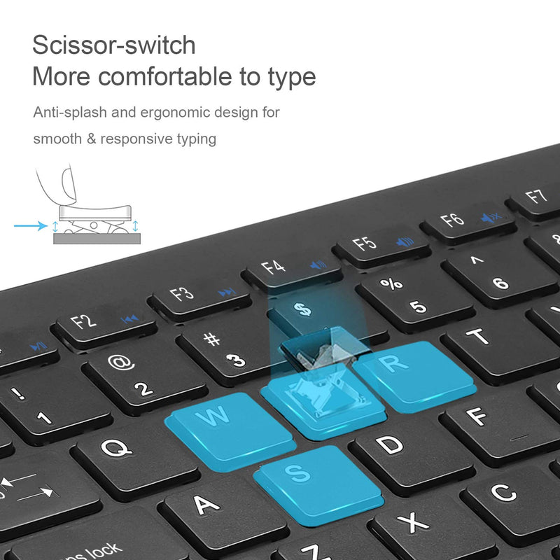 [Australia - AusPower] - TECKNET Wireless Keyboard, 2.4G Portable Mini Computer Keyboard, Quiet Click, 12 Media Keys, Print Screen Key, Compact Ergonomic USB Keyboard for Laptop, Desktop, Smart TV, Notebook, Chromebook 