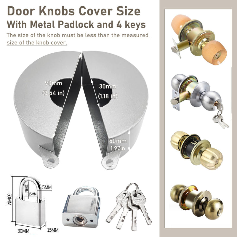 [Australia - AusPower] - PILISPARK Door Knob Lock Out Device with Padlock, Door Handle Lock - Protects Door Handles from Turning and Entering Keyholes, for Covering Door Handles/Faucets/Valves, Stainless Steel (Silver) Silver 