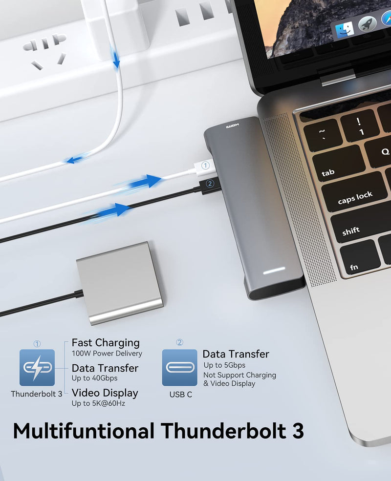 [Australia - AusPower] - USB C Hub Adapter for MacBook Pro/Air 13 15 16 inch 2020 2019 2018, Type C Multiport Dongle with 4K HDMI, 100W PD, TF/SD, USB-C, and 2 USB 3.0 Ports, MacBook Pro/Air Accessories, space gray 