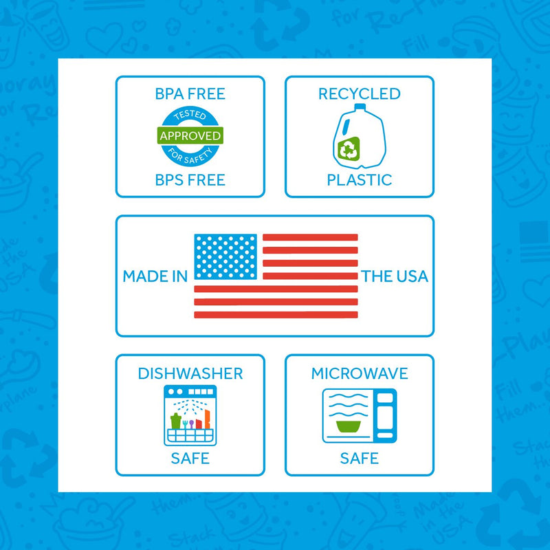 [Australia - AusPower] - RE-PLAY Made in USA 3pk - 12 oz. Stackable Bowls | Aqua, Sky, Navy Blue | Eco Friendly Heavyweight Recycled Milk Jugs | Virtually Indestructible| BPA Free | True Blue A True Blue 