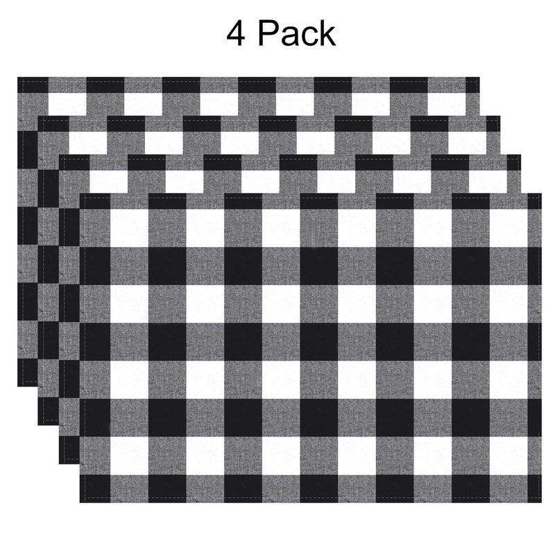 [Australia - AusPower] - Aneco 4 Pack Buffalo Plaid Placemats Checkered Place Mats Double Layer Placemats 13 x 19 Inches Decorative Kitchen Cotton Table Placemats, Black and White 