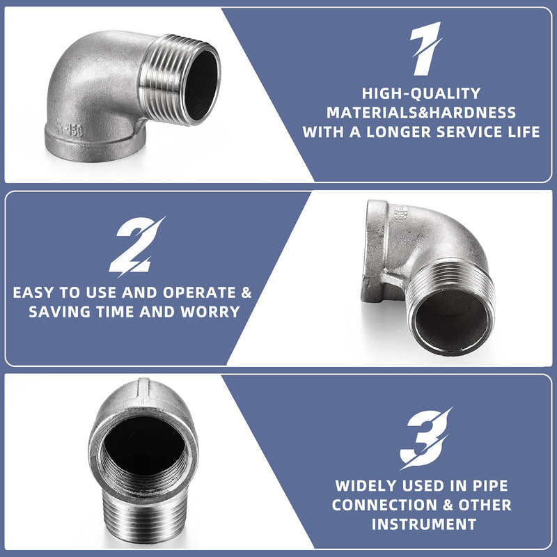[Australia - AusPower] - 2Pcs 304 Stainless Steel 90 Degree Elbow 3/4inch NPT Threaded Pipe Fitting Female x Male,Cast Pipe Fittings with 2 Tape 