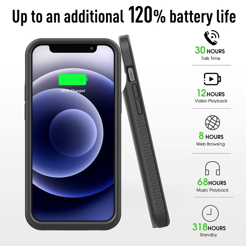 [Australia - AusPower] - Battery Case for iPhone 12/12 Pro, 5000mAh Ultra-Slim Portable Protective Battery Charging Case, Rechargeable Anti-Fall Protection Extended Charger Cover for iPhone 12Pro/12 Battery Case(6.1 inch) Black B 