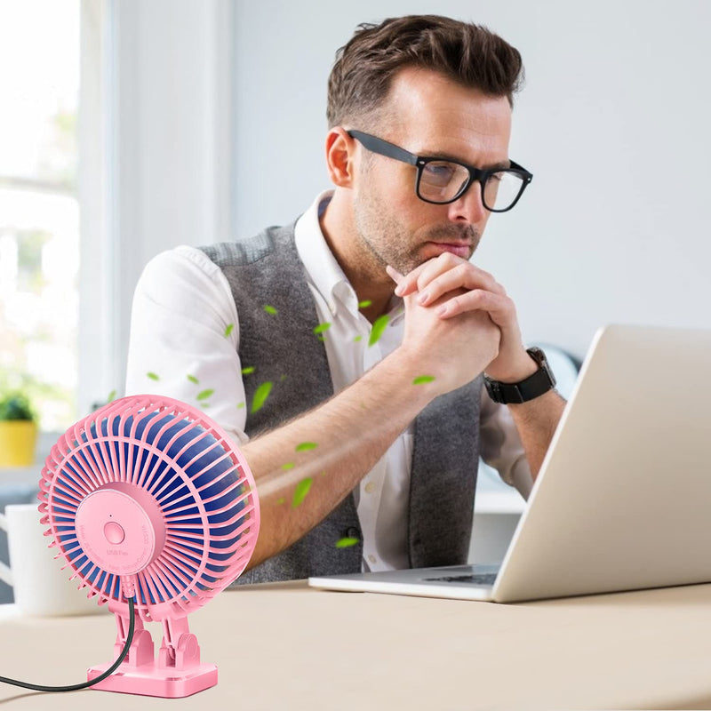 [Australia - AusPower] - JZCreater USB Desk Fan, 5INCH Mini Fan, 3 Speeds Adjustable Desktop Table Cooling Fan in Single Button , Rotation Strong Wind, Quiet Personal Mini Fan for Home Desktop Office Travel,（Pink Blue) Pink Blue 