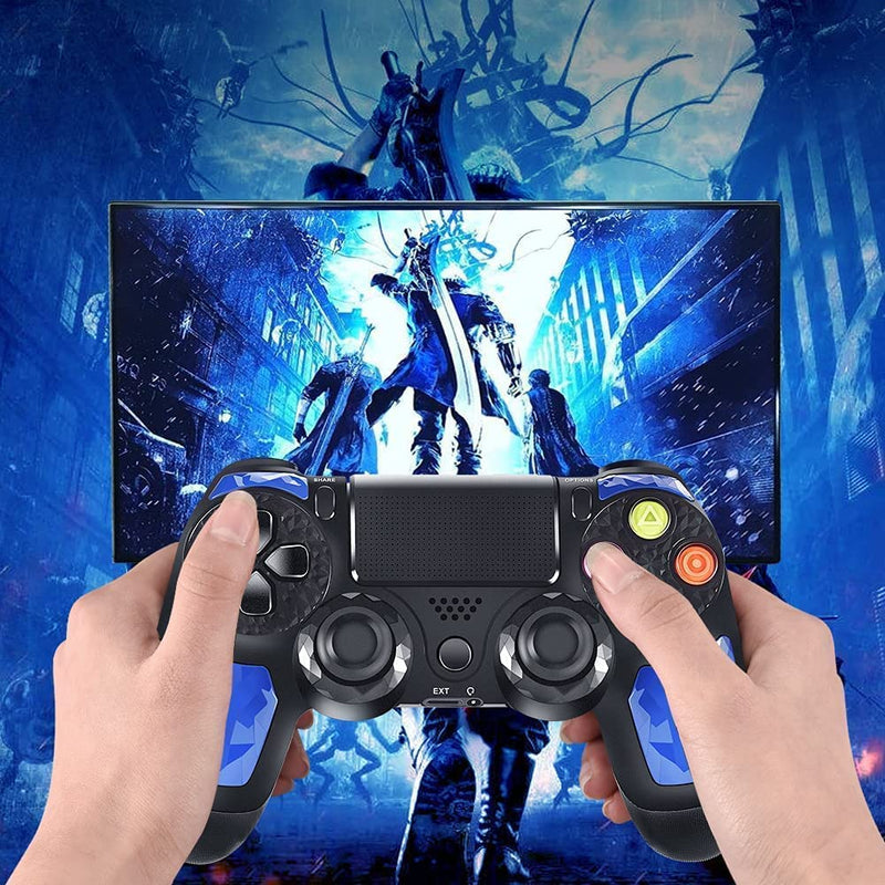 [Australia - AusPower] - predark Wireless PS4 Controller, Wireless Gamepad for PS4 with Vibration and Audio Function, Mini LED Indicator, USB Cable and Anti-Slip-Blue Blue 