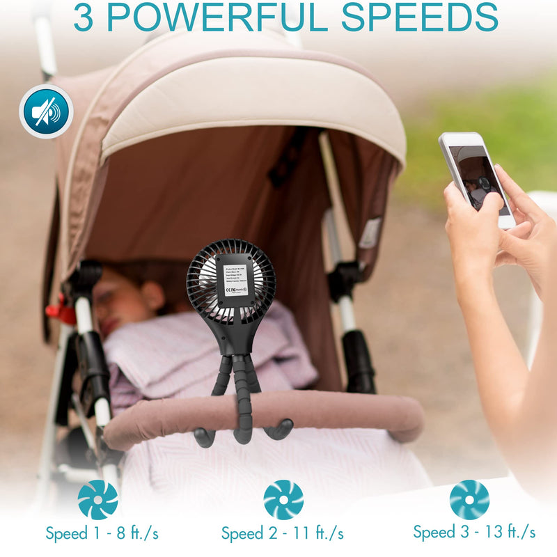 [Australia - AusPower] - Auto Oscillating Stroller Fan, Battery Operated Fan, Portable Fan with Flexible Tripod, Ultra Quiet USB Desk Fan for Stroller/Car Seat/Treadmill/Camping/Hurricane/Outage, Black 