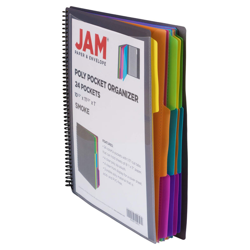 [Australia - AusPower] - JAM PAPER Plastic Multi Pocket Folder - 24 Pocket Organizer - Smoke Grey - 10 1/2 x 11 1/2 - Sold Individually 24 Pockets 