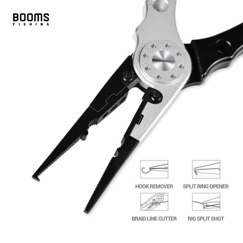 [Australia - AusPower] - Booms Fishing X1 Aluminum Fishing Pliers Saltwater, Surf Fishing Tackle Kit, Fishing Multitool Hook Remover Braided Fishing Line Cutting and Split Ring with Coiled Lanyard and Sheath Black&Silver 
