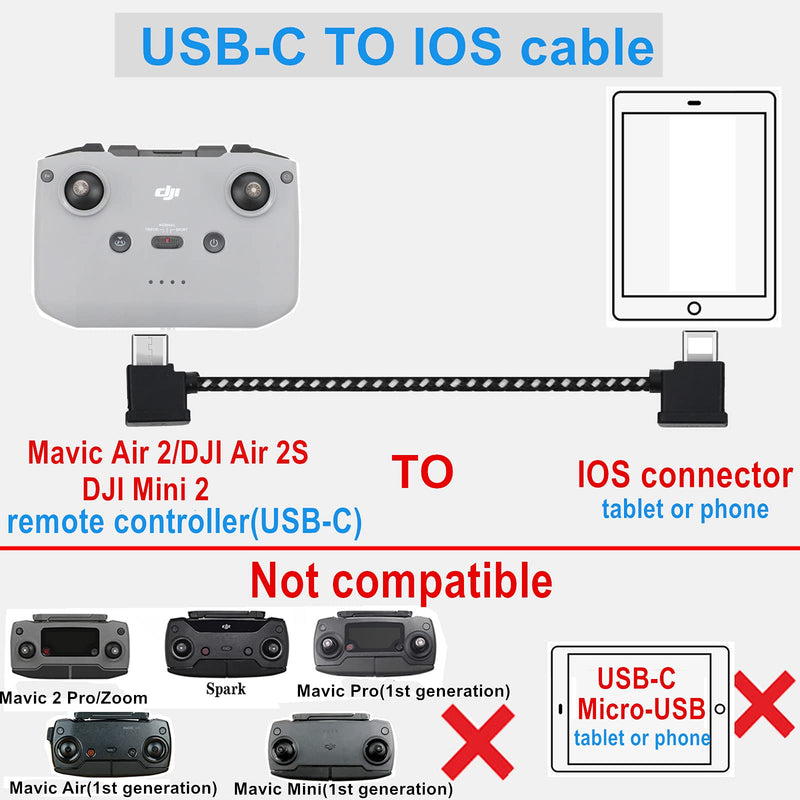 [Australia - AusPower] - Hanatora 11.8 Inch USB C to iOS Remote Controller Cable for DJI Mavic 3,Mini 2,Air 2S,Mavic Air 2, Braided 1FT OTG Long Tablet Phone Extension RC Data Cord Accessories(iOS Connector) 