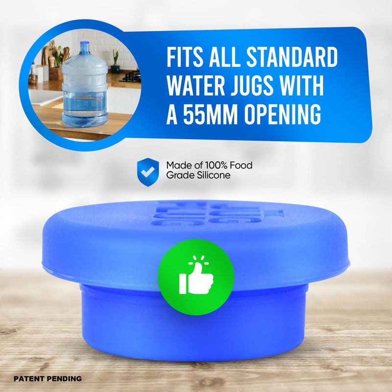[Australia - AusPower] - The Jug Plug - 5 Gallon Water Jug Reusable Replacement Cap - Silicone No Spill Top Lid Cover fits 55mm Bottles - Pack of 3 