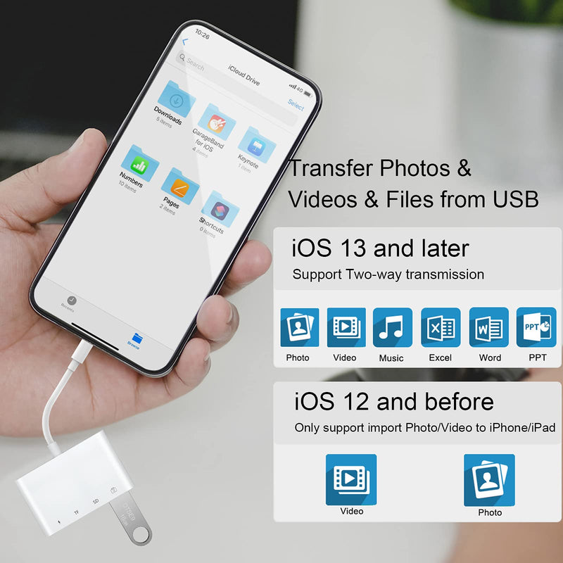 [Australia - AusPower] - SD Card Reader for iPhone/iPad,SD TF Reader for iPhone/iPad,4 in 1 USB OTG Camera Connection Kits with SD TF Card Reader and Charge Adapter Compatible iPhone/iPad,Support iOS 15. 4 in 1 USB Adapter 