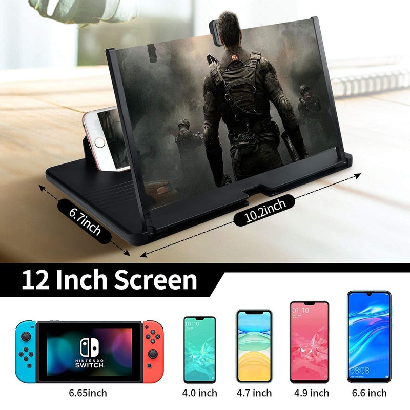[Australia - AusPower] - 12 inch Phone Screen Magnifier Black Best Thin Foldable 3D Mobile Phone Magnifying Screen for Cell Phone Stand 