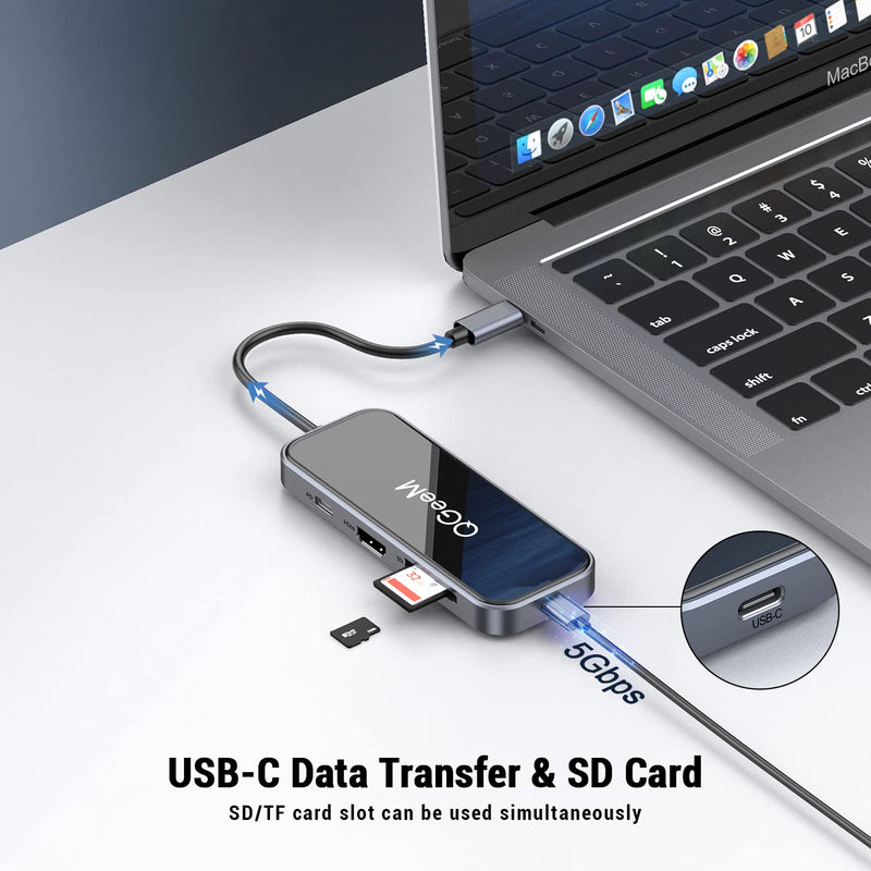 [Australia - AusPower] - USB C Hub HDMI Adapter,QGeeM 8 in 1 USB C to HDMI Multiport Dongle with 4K HDMI,100W PD,2 USB 3.0, Type C Port, SD&TF Card Reader,3.5mm Audio, Compatible with MacBook Pro USB C Laptops 