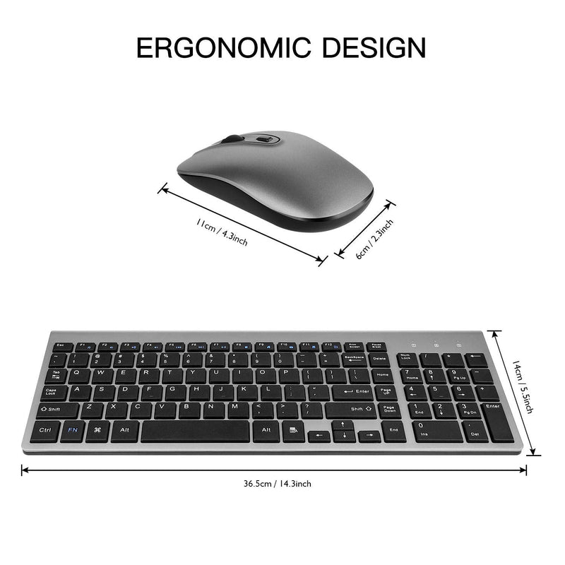 [Australia - AusPower] - Wireless Keyboard Mouse Combo, cimetech Compact Full Size Wireless Keyboard and Mouse Set 2.4G Ultra-Thin Sleek Design for Windows, Computer, Desktop, PC , Notebook - (Grey) Grey 