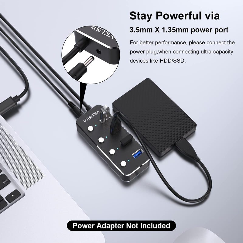 [Australia - AusPower] - USB Hub,VKUSRA 4 Port USB 3.0 Hub Splitter with 4ft USB Extension Cable Multiple Port and Individual On/Off Switchs,USB Port Expander for Laptop PC USB HUB 4 PORTS 