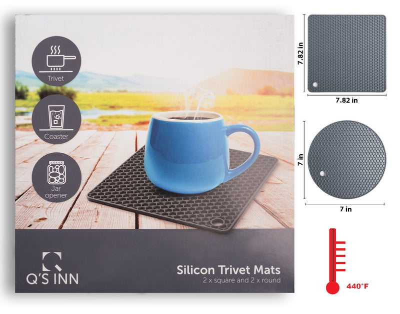 [Australia - AusPower] - Silicone Trivet Mats - Pot Holders - Drying Mat Our potholders Kitchen Tools is Heat Resistant to 440°F, Non-Slip Durable Flexible Easy to wash and Dry and Contains 4 pcs by Q's INN. Gray 