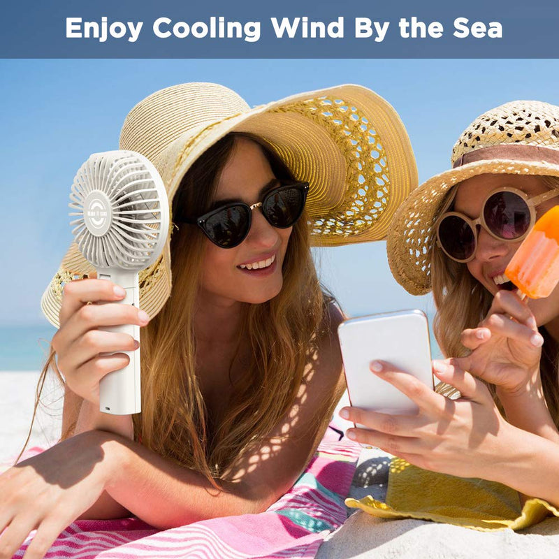 [Australia - AusPower] - Handheld Fan, EasyAcc 2022 Upgraded Portable Fan [ 4 Speed Quiet Powerful Hand Fan] 3-17 Hours Battery Operated Fan, One Touch Power Off Foldable USB Desk Fan Personal Fan for Home Travel Outdoor 3-17 Working Hours White 