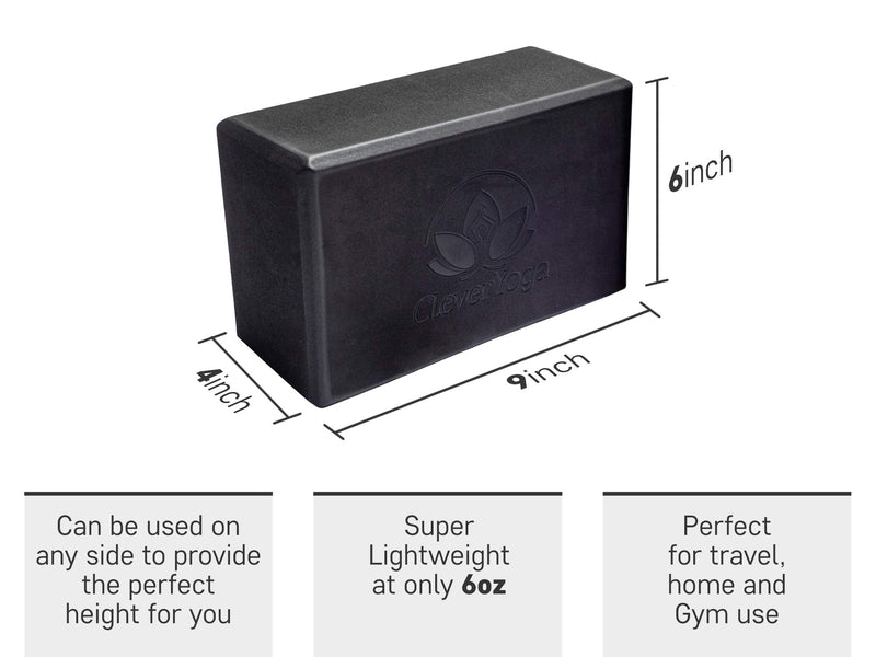 [Australia - AusPower] - Clever Yoga Blocks and Strap Set 2 Pack Yoga Blocks Light Weight High Density Foam 9x6x4 Inches and 8FT Thick Cotton Yoga Strap for Beginners and All Yogis Supports All Poses, Flexibility and Posture Black 