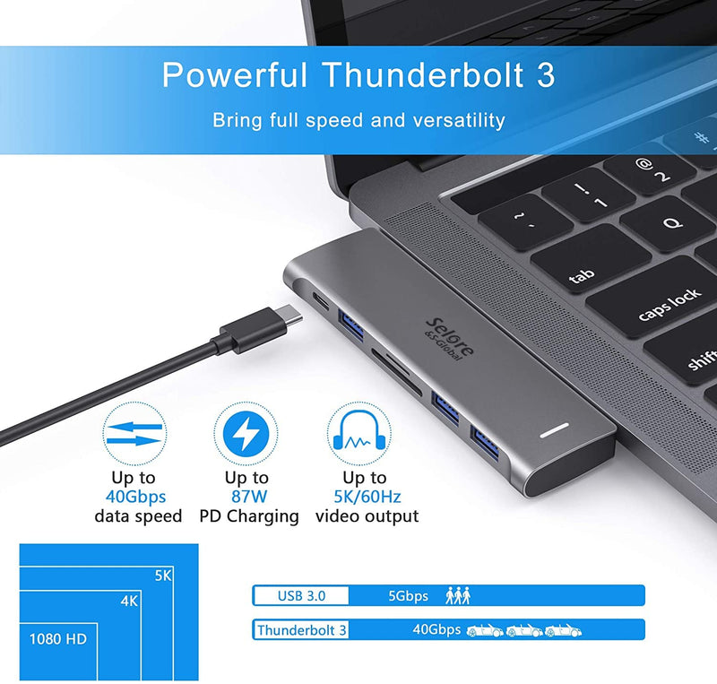 [Australia - AusPower] - USB C Adapter for MacBook Pro/MacBook Air M1 2020 2019 2018 13" 15" 16", 6 in 1 USB-C Hub MacBook Pro Accessories with 3 USB 3.0 Ports,USB C to SD/TF Card Reader and 100W Thunderbolt 3 PD Port 