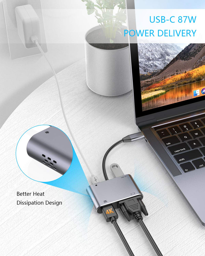 [Australia - AusPower] - USB C to VGA Adapter,GIKERSY USB-C to HDMI Hub Adapter (Thunderbolt 3) Compatible for MacBook Pro/Air/ipad Pro 2018-2020/Dell XPS/Nintendo Switch 