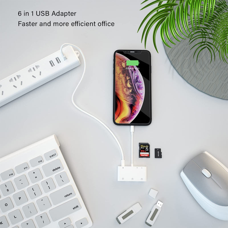 [Australia - AusPower] - Miscloder Lightning to USB Adapter for iPhone/iPad Series,High-Speed Data Transfer 6 in 1 USB Female OTG Adapter with Charging Port, Portable SD TF Card Reader Plus and Play 