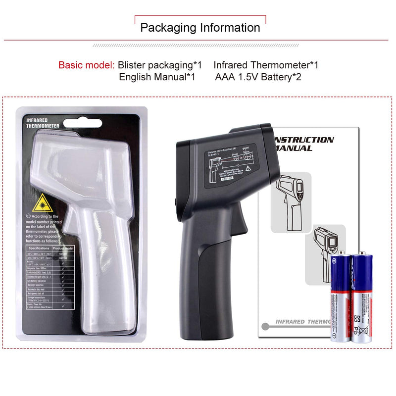 [Australia - AusPower] - Kaemeasu Digital Infrared Thermometer -58℉-716℉ (-50℃ to 380℃) High Precision Handheld Non-Contact Electronic Thermometer Gun KM-380 