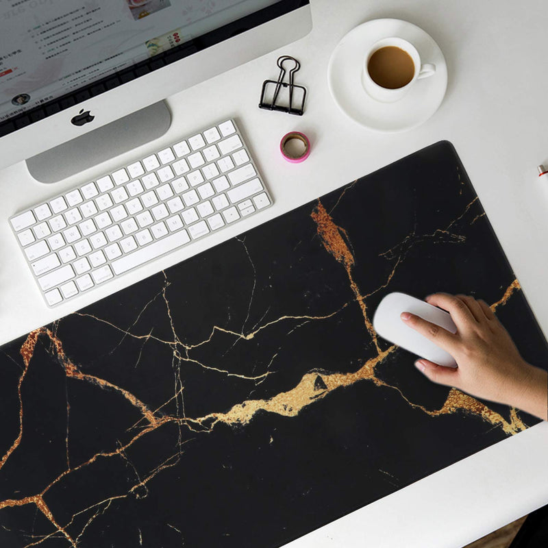 [Australia - AusPower] - iLeadon Extended Gaming Mouse Pad - Non-Slip Water-Resistant Rubber Base Computer Keyboard Mouse Mat, Desk Pad 35.1 x 15.75-inch 2.5mm Thick XX-Large, Ideal Partner for Work & Game,Black Gold 3-Black Gold 