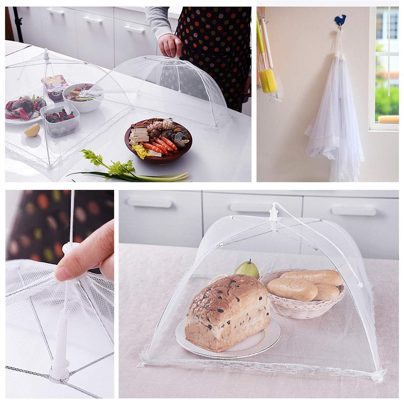 [Australia - AusPower] - FOOEN (6 Pack) Pop-Up Picnic Mesh Food Covers Tent Umbrella for Outdoors and Camping Food Net Cover Keep out Flies Mosquitoes Ideal for Parties Picnics BBQ, Reusable and Collapsible 17 x 17inches 6Pack White 