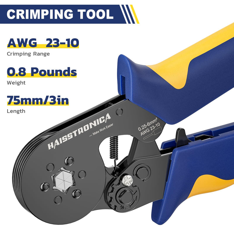 [Australia - AusPower] - Haisstronica Ferrule Crimping Tool,Hexagonal Sawtooth Crimp Profile Ferrule Crimper for AWG 23-10 Electrical Wire Connectors,Self-adjustable Ratchet Tool 