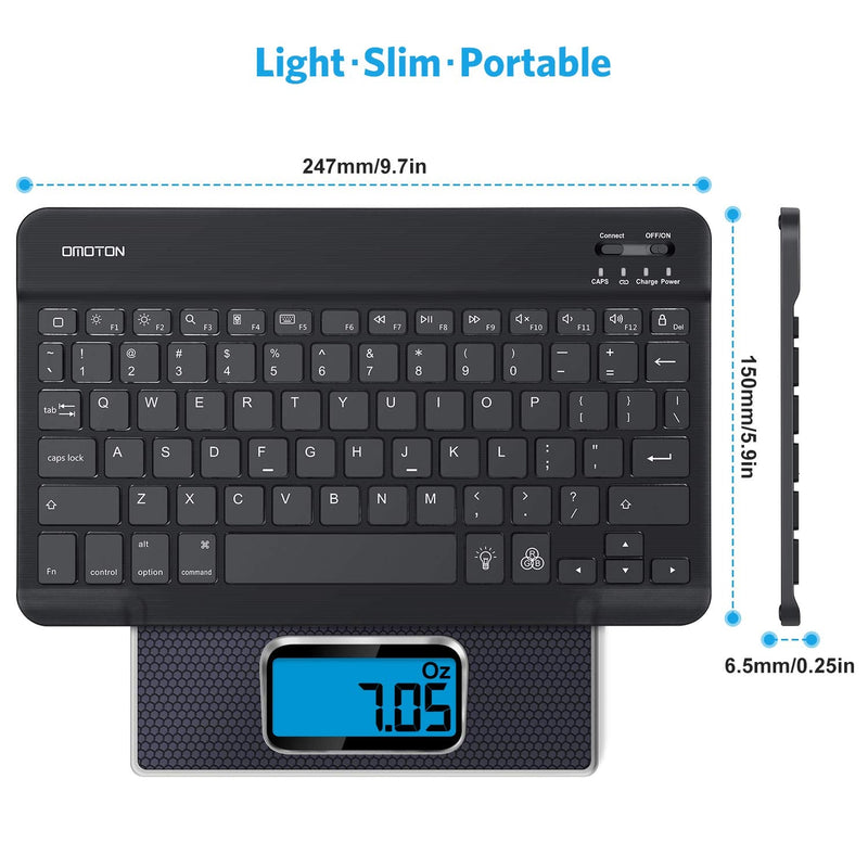 [Australia - AusPower] - Bluetooth Keyboard, OMOTON Wireless Rechargeable Keyboard for iPad, iPad Pro, iPad Mini, iPad Air with Illuminated LED (Black) Black 
