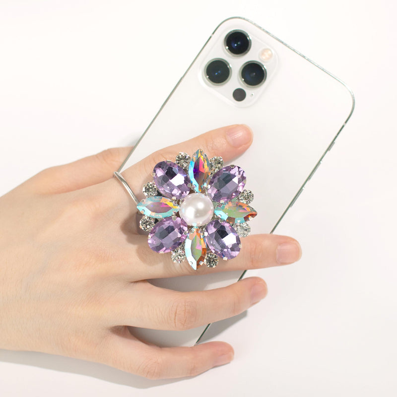 [Australia - AusPower] - DALSTONE Bling Bling Synthetic Cubic Flower Shape Collapsible Expandable Multi Functional Mobile Phone Grip Stand Holder for Smartphone Tablet Cell Phone Accessory (Pearl Crystal Purple) Purple Pearl crystal 