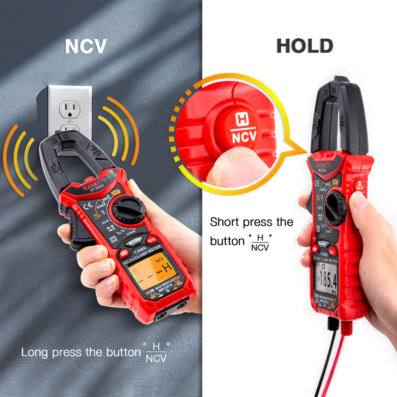 [Australia - AusPower] - KAIWEETS HT206D Digital Clamp Meter T-RMS 6000 Counts, Multimeter Voltage Tester Auto-ranging, Measures Current Voltage Temperature Capacitance Resistance Diodes Continuity Duty-Cycle (AC/DC Current) AC/DC Current 
