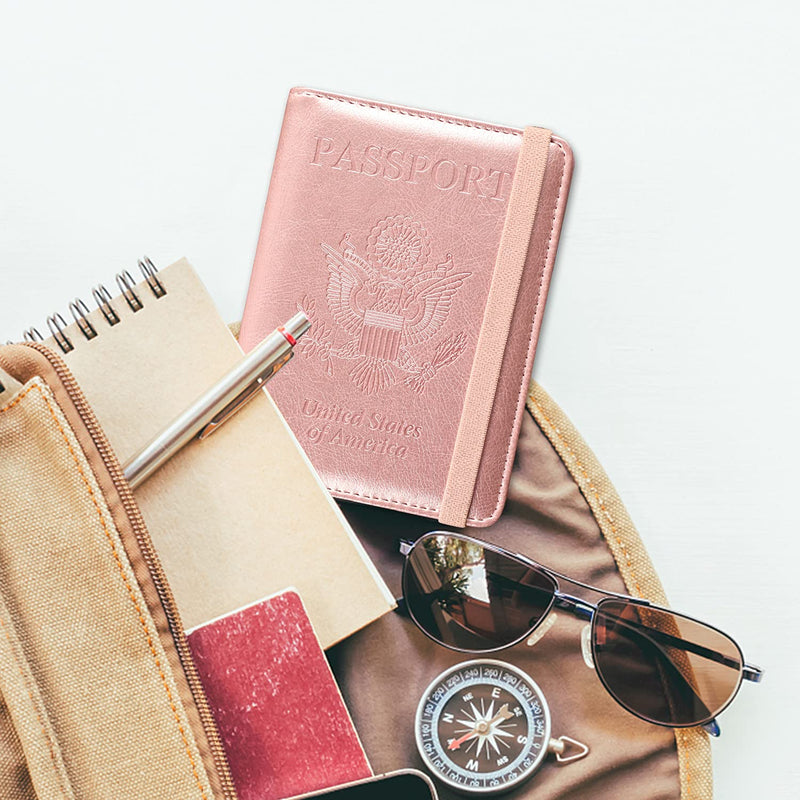[Australia - AusPower] - ACdream Passport and Vaccine Card Holder Combo, Cover Case with CDC Vaccination Card Slot, Leather Travel Documents Organizer Protector, with RFID Blocking, for Women and Men, Rose Gold AA-Rose Gold 