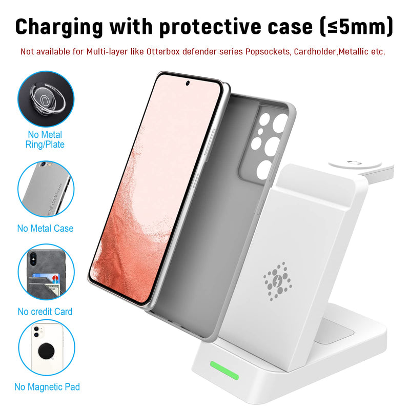 [Australia - AusPower] - Wireless Charging Station for 3 in 1 Wireless Charger Stand for Galaxy Watch 6/5/5 Pro/4,Wireless Charger for Galaxy S23 S22 S21 S20(Plus/Ultra)/Z Flip/Fold 4 3 Note20 10 Buds2 Pro/Buds Pro/Live White 