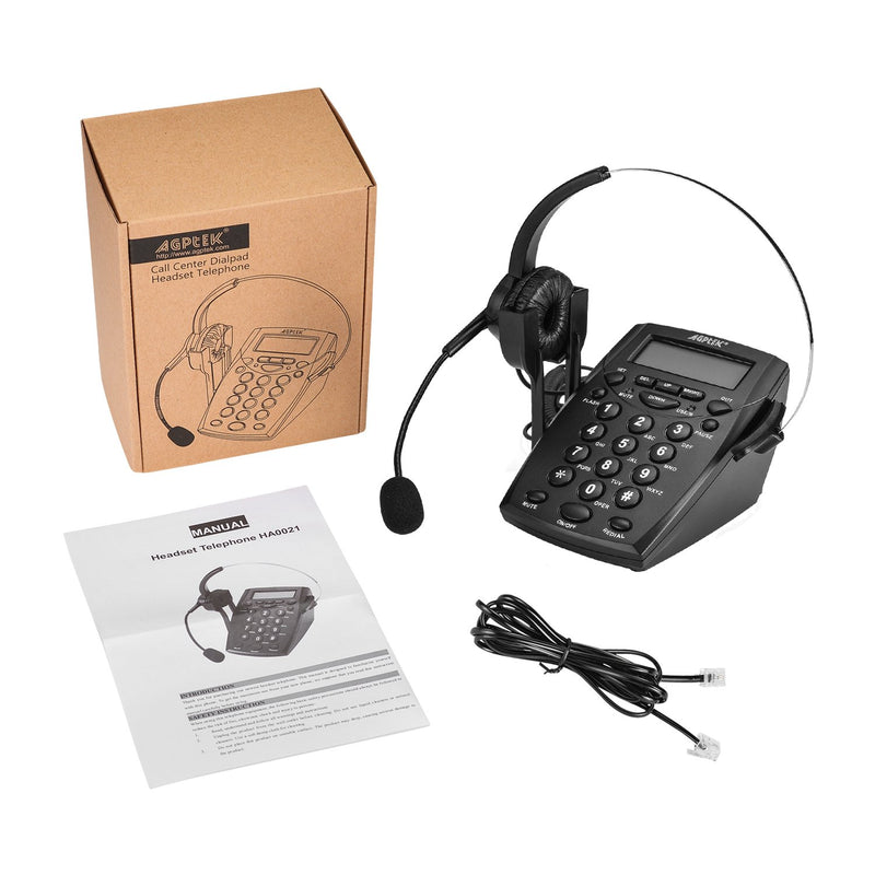 [Australia - AusPower] - AGPtek Call Center Dialpad Headset Telephone with Tone Dial Key Pad & REDIAL Black 