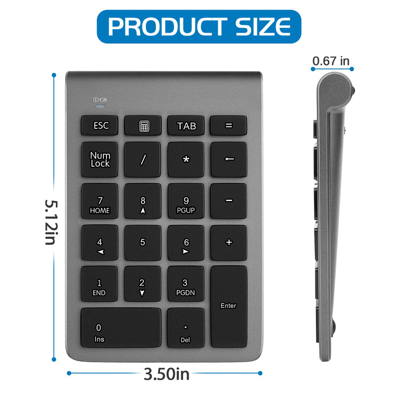 [Australia - AusPower] - Number Pads, Foloda Wireless Eexternal Data Entry Numeric Keypads 22 Keys 2.4G Num Pad for for Laptop, PC, Desktop, Surface Pro, Notebook Grey 