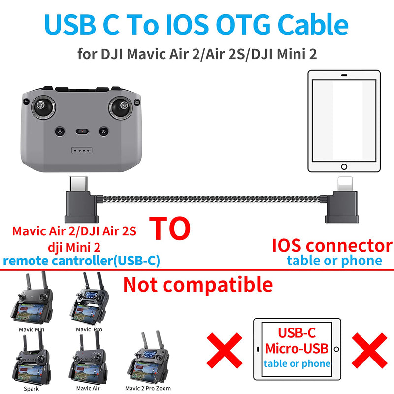 [Australia - AusPower] - 1FT 90 Degree RC USB C to iOS Phone Tablet OTG Data Cable Right Angle Connector Cord for DJI Mini 2, Mavic Air 2, Air 2S Remote Controller Accessories (1 Pc) 1 Pc 