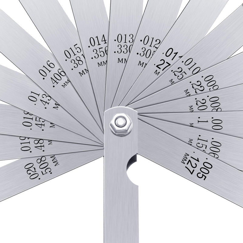 [Australia - AusPower] - Stainless Steel Feeler Gauge Dual Marked Metric and Imperial Measuring Tool (0.005/0.127-0.02/0.508 mm, 16 Blades) 