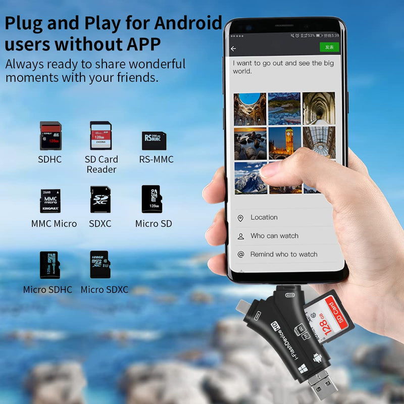[Australia - AusPower] - ZOIOT SD Card Reader for iPhone / iPad / MacBook / Android / Camera / Computer 4 in 1 Micro SD Card Reader USB C Memory Card Reader Portable Trail Camera Viewer Compatible with SD TF (Black) 