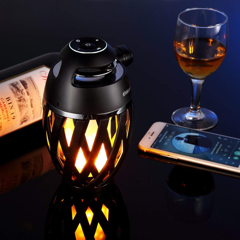 [Australia - AusPower] - DIKAOU Led Flame Speaker, Torch Atmosphere Bluetooth Speakers&Outdoor Portable Stereo Speaker with HD Audio and Enhanced Bass,LED flickers Warm Yellow Lights BT4.2 for iPhone/iPad/Android Black 