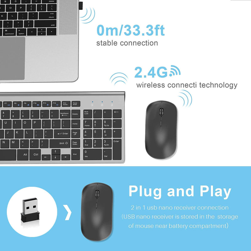 [Australia - AusPower] - Wireless Keyboard and Mouse,J JOYACCESS 2.4G Ergonomic and Slim Wireless Keyboard Mouse Combo Designed for Computer,Windows, PC, Laptop,Tablet - Black Grey 