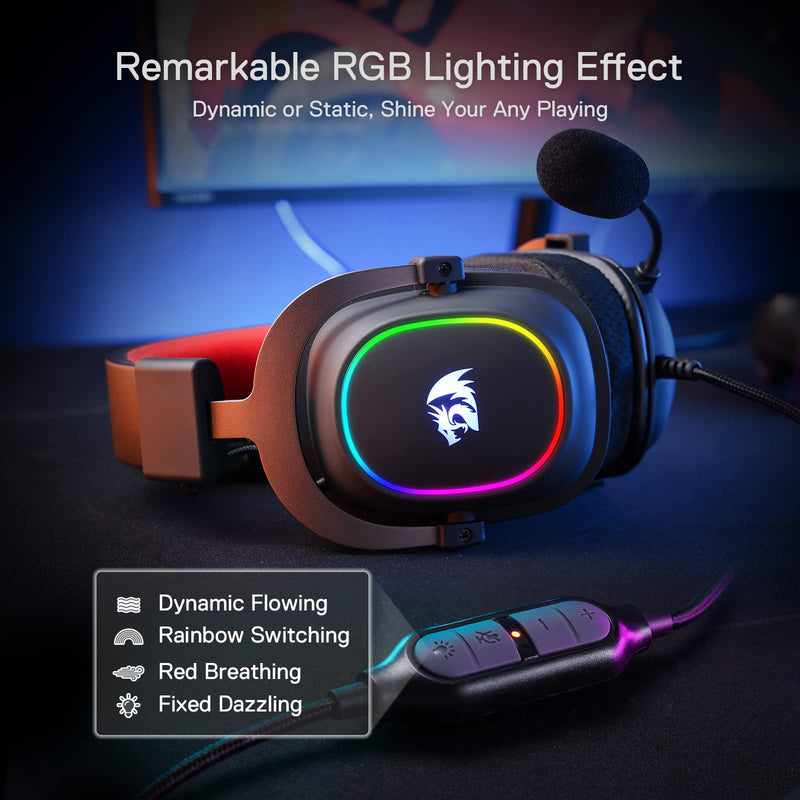 [Australia - AusPower] - Redragon H510 Zeus-X RGB Wired Gaming Headset - 7.1 Surround Sound - 53MM Audio Drivers in Memory Foam Ear Pads w/Durable Fabric Cover- Multi Platforms Headphone - USB Powered for PC/PS4/NS Black-RGB 
