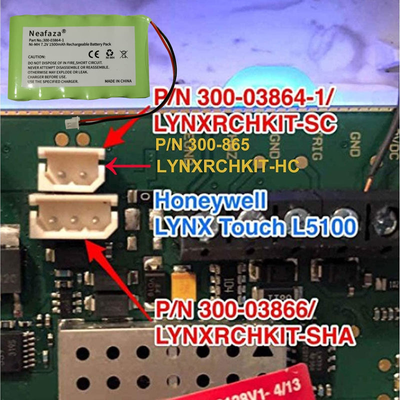 [Australia - AusPower] - NEAFAZA 300-03864-1 7.2v 1500mAh Battery Replacement Compatible with Honeywell Alarm Lynx WALYNX-RCHB-SC Honeywell Lynx Touch K5109, L3000, L5000, L5100, L7000 