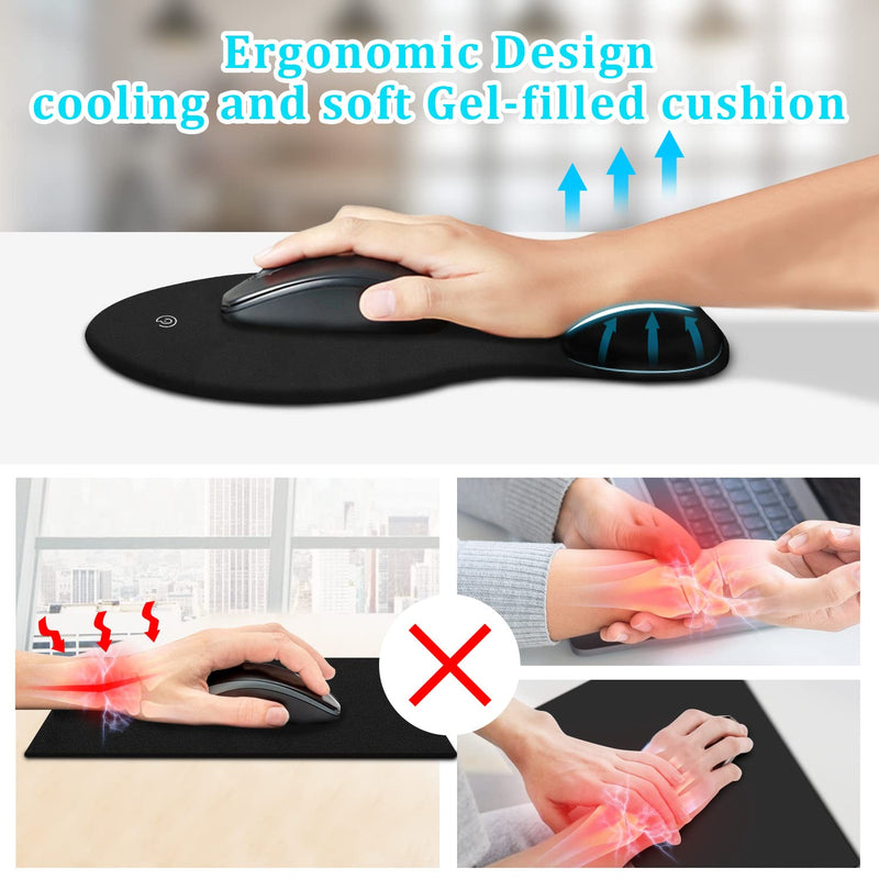 [Australia - AusPower] - Mouse Pad, SOQOOL 2 Pack Ergonomic Mouse Pads with Comfortable and Cooling Gel Wrist Rest Support and Lycra Cloth, Non-Slip PU Base for Easy Typing Pain Relief, Durable and Washable for Easy Cleaning Black-2P 