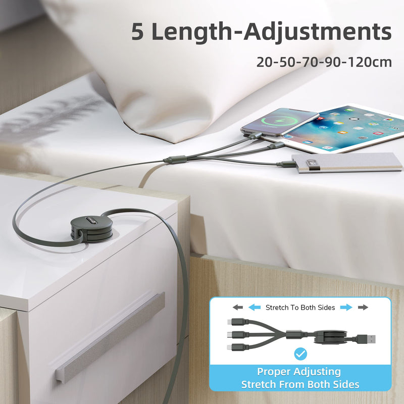 [Australia - AusPower] - CAFELE Multi Charging Cable, Retractable USB C Charging Cable 2A Max, Universal Charger Cable (3A Total) with Type C/Micro USB/I Port for Phones(Samsung Galaxy,Google Pixel)/Tablets/Home/Office/Travel Green pack 1 