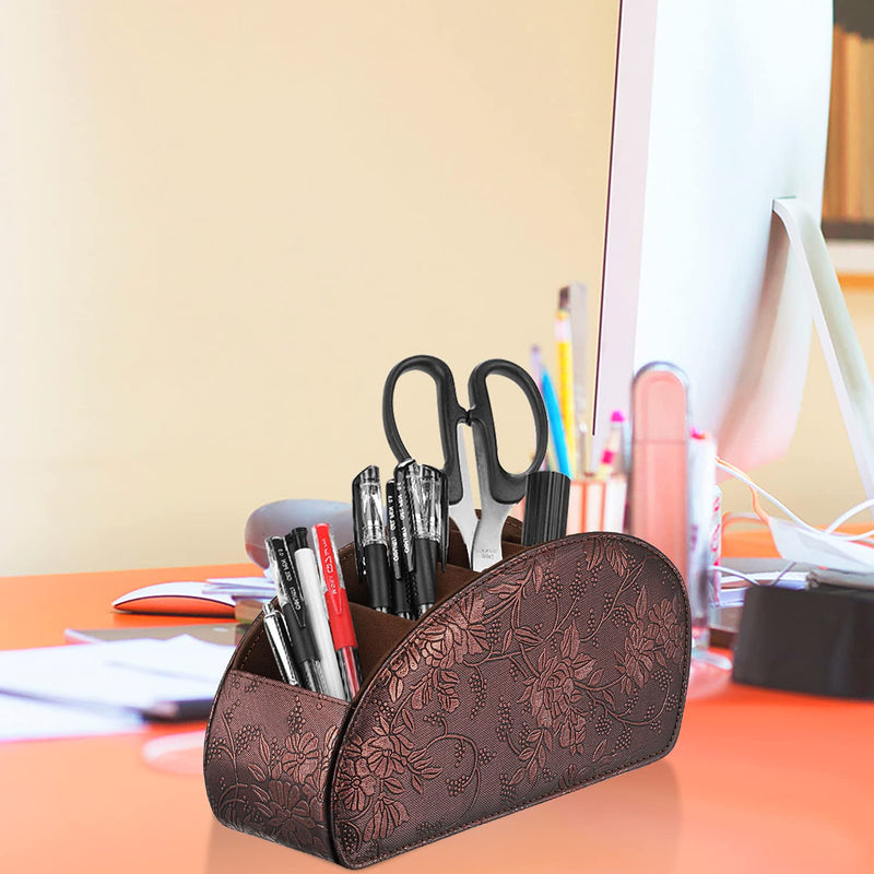 [Australia - AusPower] - SITHON Remote Control Holder with 5 Compartments - PU Leather Remote Caddy Desktop Organizer Store TV, DVD, Blu-Ray, Media Player, Heater Controllers, Antique Small 