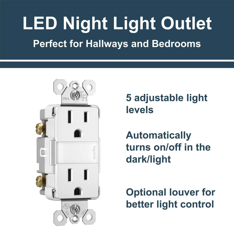 [Australia - AusPower] - Legrand radiant Adjustable LED Night Light Outlet, Nightlight Electrical Outlets, Tamper Resistant, Safe for Kids, White, NTL885TRWCC6 1.6W x 2.75H 