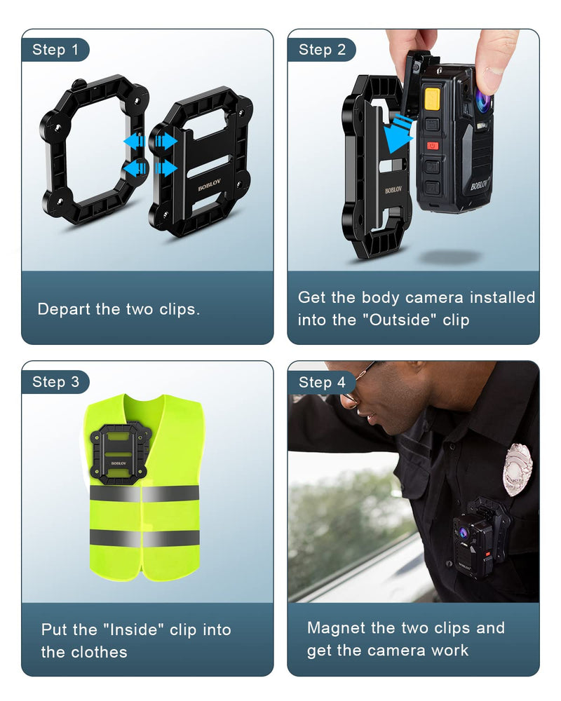 [Australia - AusPower] - BOBLOV Body Camera Magnetic Suction Back Clip, New Type & Portable Black Silica Clips, Universal Magnet Mounts with Built-in 8 Magnets, Stick All Brand Body Camera to Clothes 